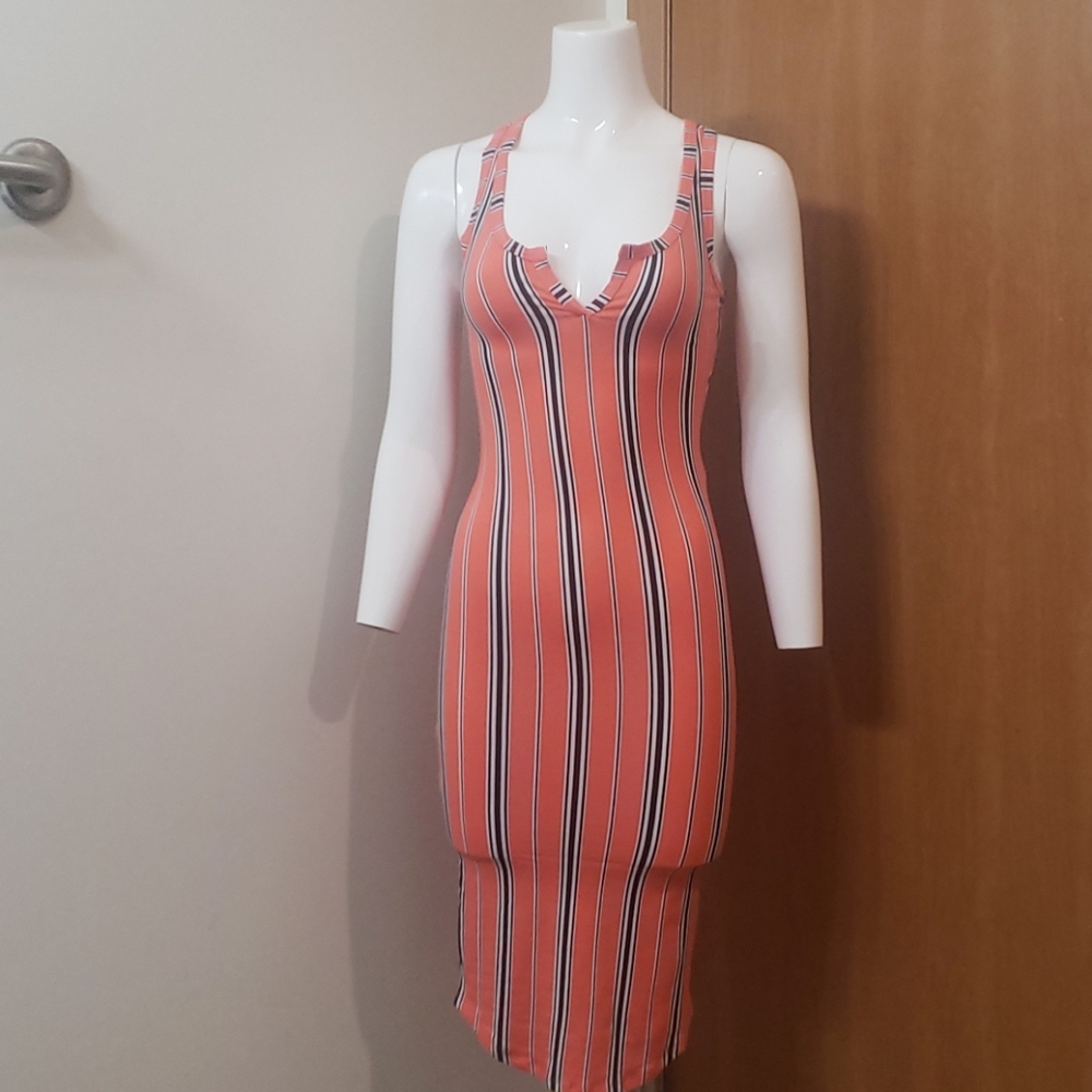 Pink striped midi dress sizes S-XL